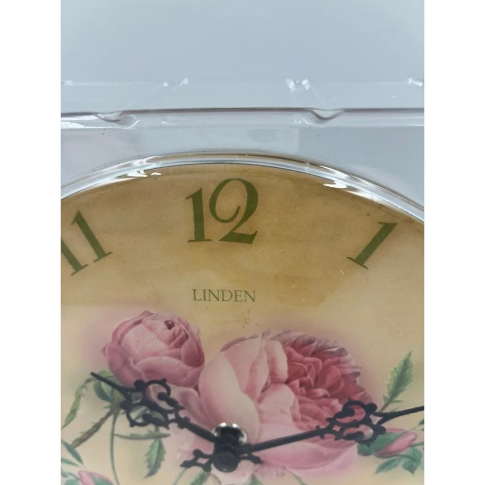 NEW Linden Roses Decorative Plate Clock Vintage Floral Quartz Table Wall Stand